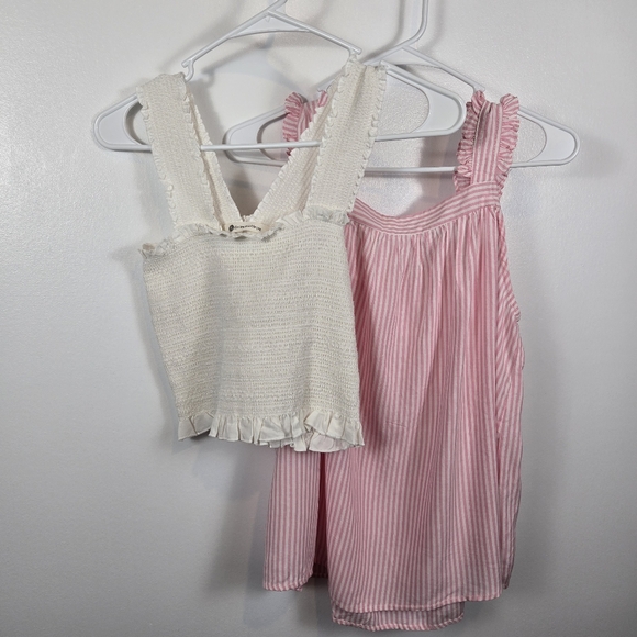 Bundle Of 2 Small The Impeccable Pig Tank Tops White Smocked Crop Pink Striped - Picture 1 of 16